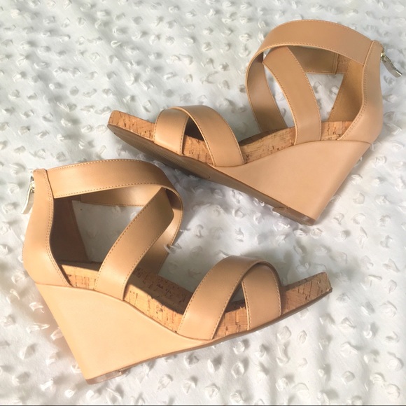 NEW BCBGeneration Nude Tan Strappy Wedge Sandals - Picture 8 of 8